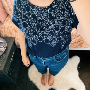 Navy Blue Rabbit Print Top